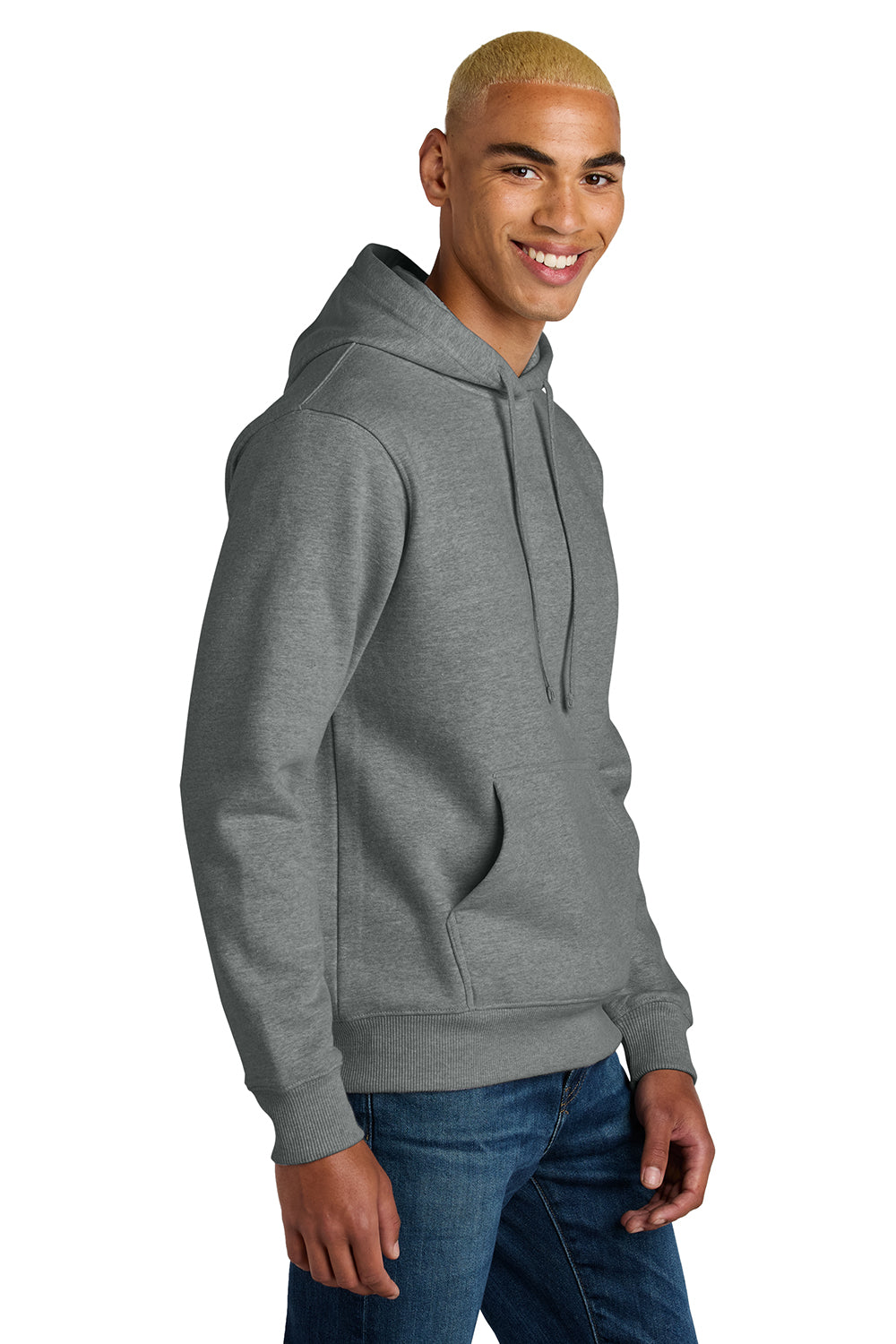 District DT6600 Mens V.I.T. Heavyweight Fleece Hooded Sweatshirt Hoodie Grey Frost Model Side