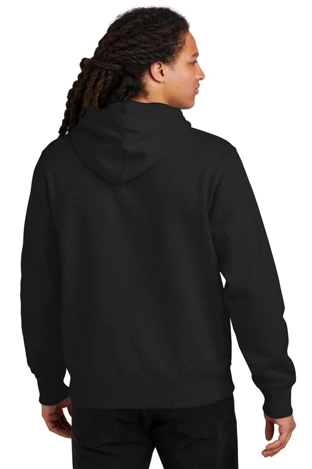 District DT6600 Mens V.I.T. Heavyweight Fleece Hooded Sweatshirt Hoodie Black Model Back