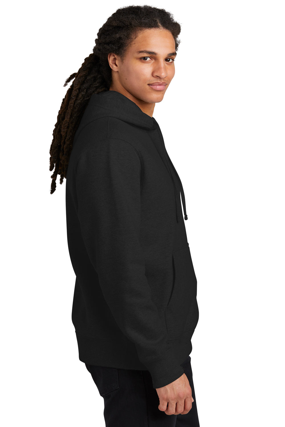 District DT6600 Mens V.I.T. Heavyweight Fleece Hooded Sweatshirt Hoodie Black Model Side