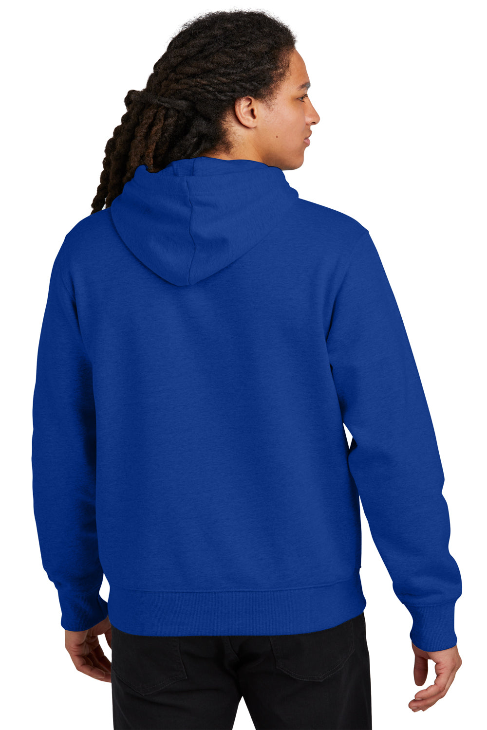 District DT6600 Mens V.I.T. Heavyweight Fleece Hooded Sweatshirt Hoodie Deep Royal Blue Model Back