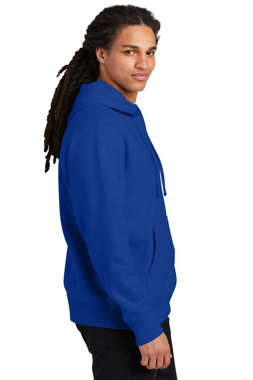 District DT6600 Mens V.I.T. Heavyweight Fleece Hooded Sweatshirt Hoodie Deep Royal Blue Model Side