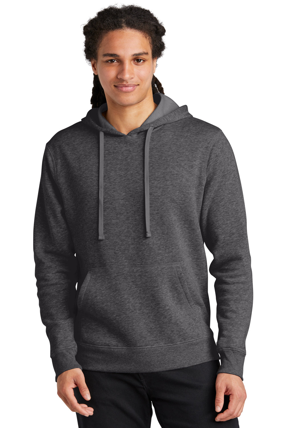 District DT6600 Mens V.I.T. Heavyweight Fleece Hooded Sweatshirt Hoodie Heather Charcoal Grey Model Front