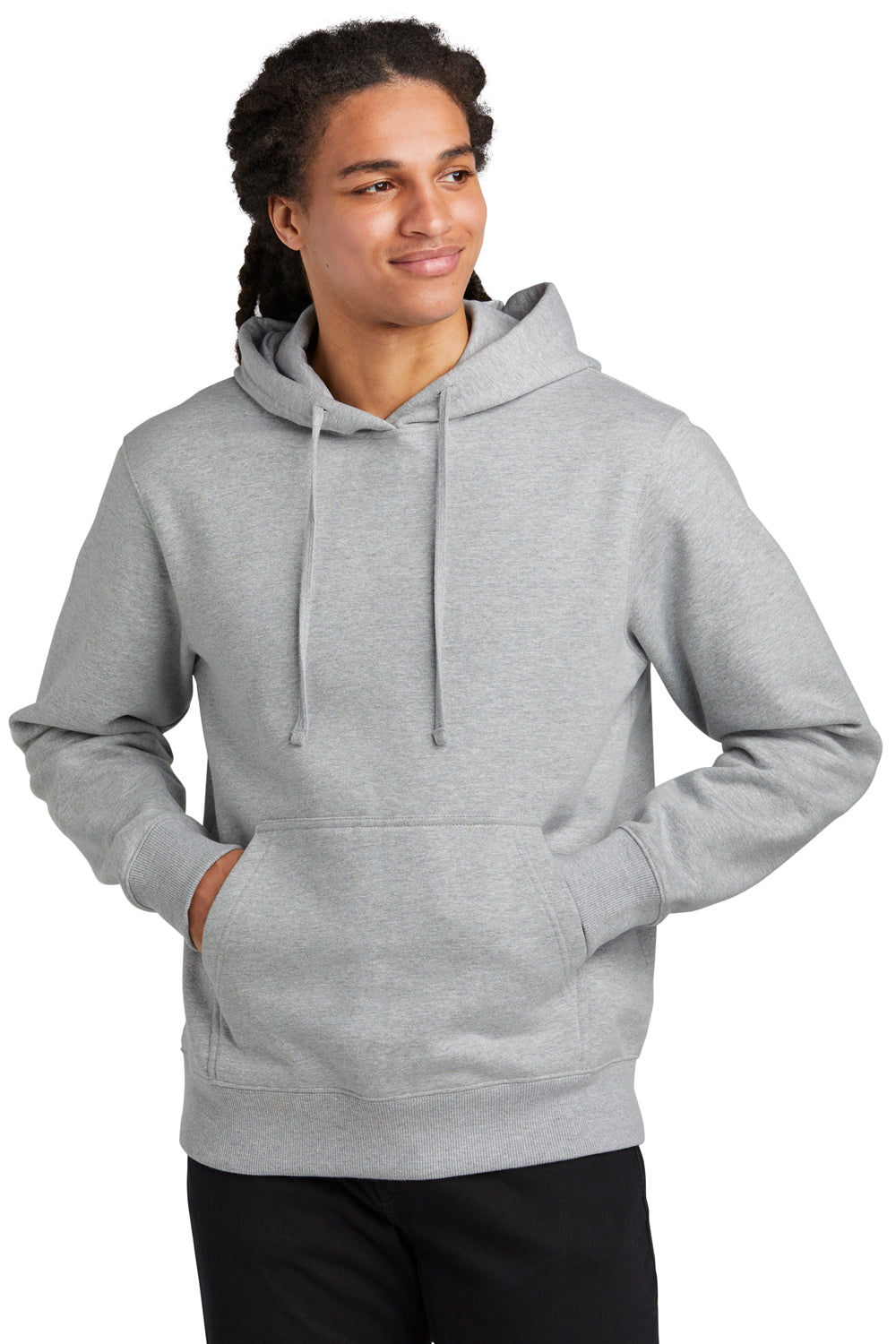 District DT6600 Mens V.I.T. Heavyweight Fleece Hooded Sweatshirt Hoodie Heather Light Grey Model Front