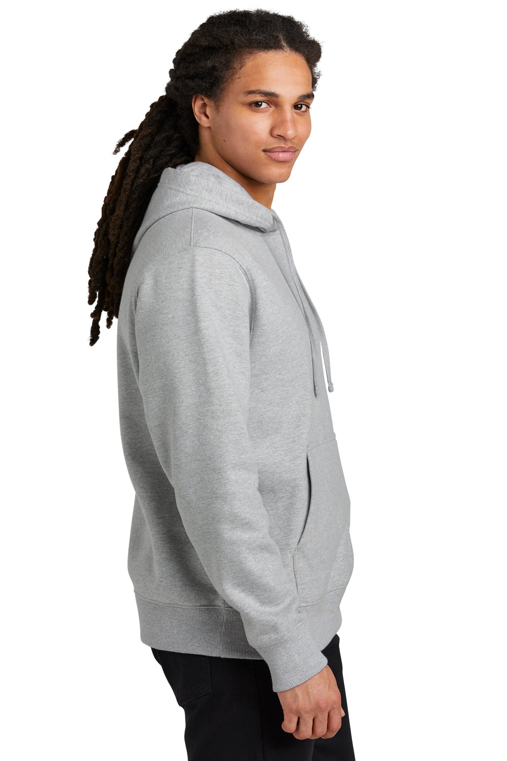 District DT6600 Mens V.I.T. Heavyweight Fleece Hooded Sweatshirt Hoodie Heather Light Grey Model Side