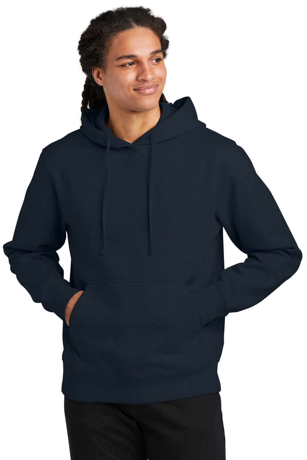 District DT6600 Mens V.I.T. Heavyweight Fleece Hooded Sweatshirt Hoodie New Navy Blue Model Front