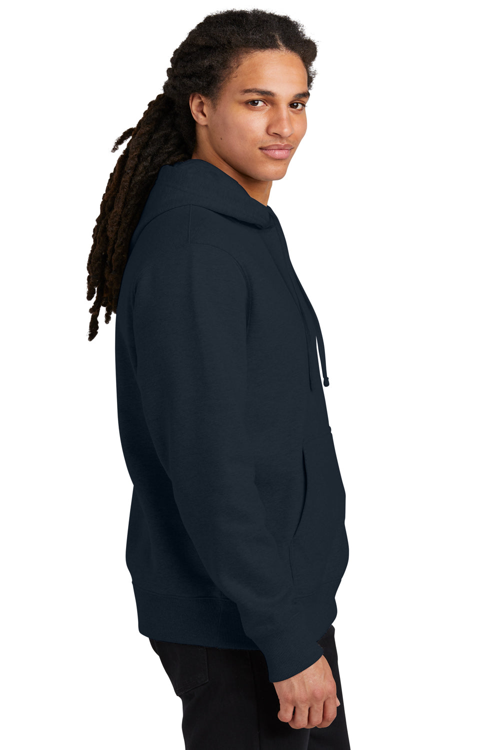 District DT6600 Mens V.I.T. Heavyweight Fleece Hooded Sweatshirt Hoodie New Navy Blue Model Side