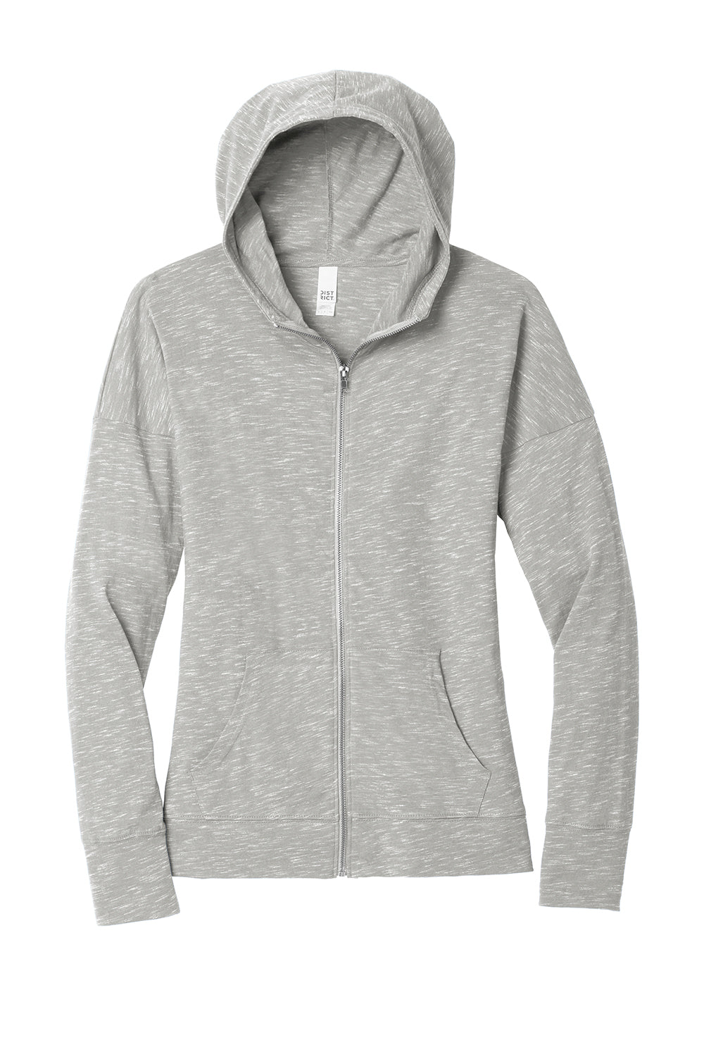 District DT665 Womens Medal Full Zip Hooded Sweatshirt Hoodie Light Grey Flat Front