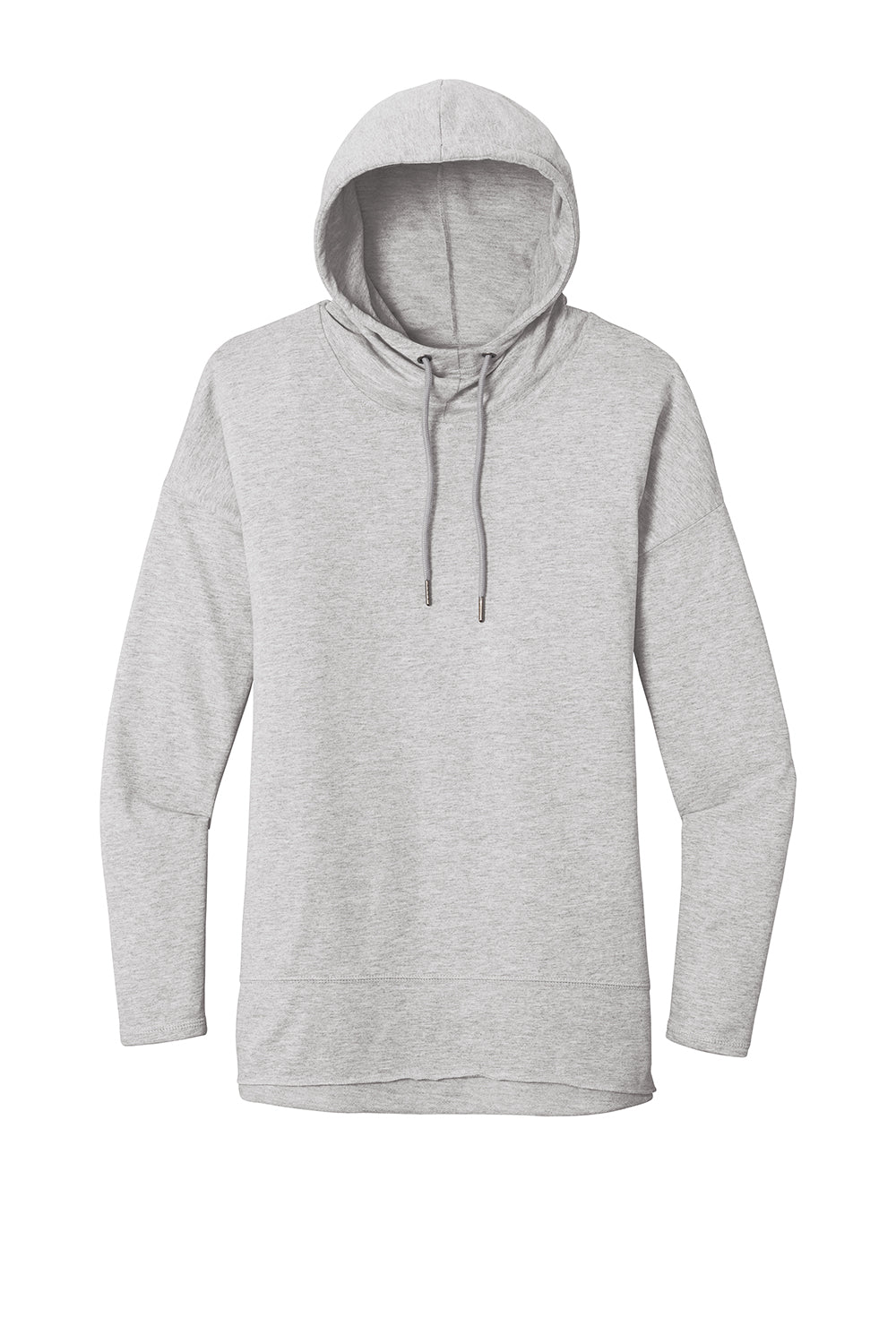 District DT671 Womens French Terry Hooded T-Shirt Hoodie Heather Light Grey Flat Front