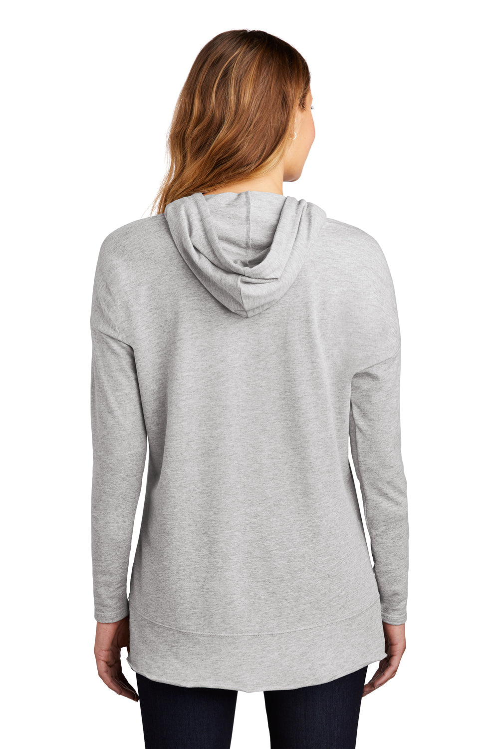 District DT671 Womens French Terry Hooded T-Shirt Hoodie Heather Light Grey Model Back