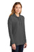 District DT671 Womens French Terry Hooded T-Shirt Hoodie Washed Coal Grey Model 3q