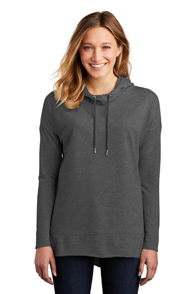 District DT671 Womens French Terry Hooded T-Shirt Hoodie Washed Coal Grey Model Front