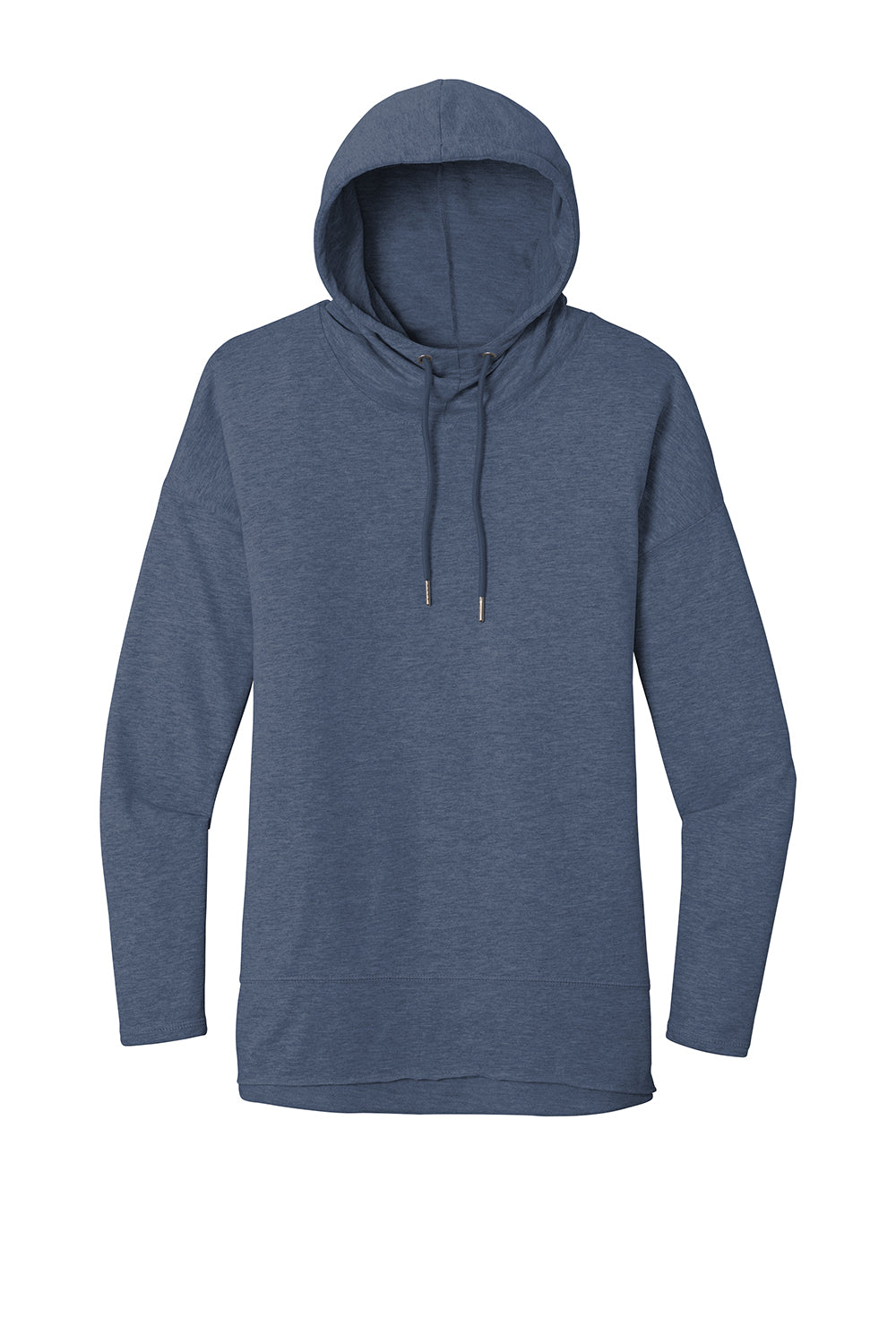 District DT671 Womens French Terry Hooded T-Shirt Hoodie Washed Indigo Blue Flat Front