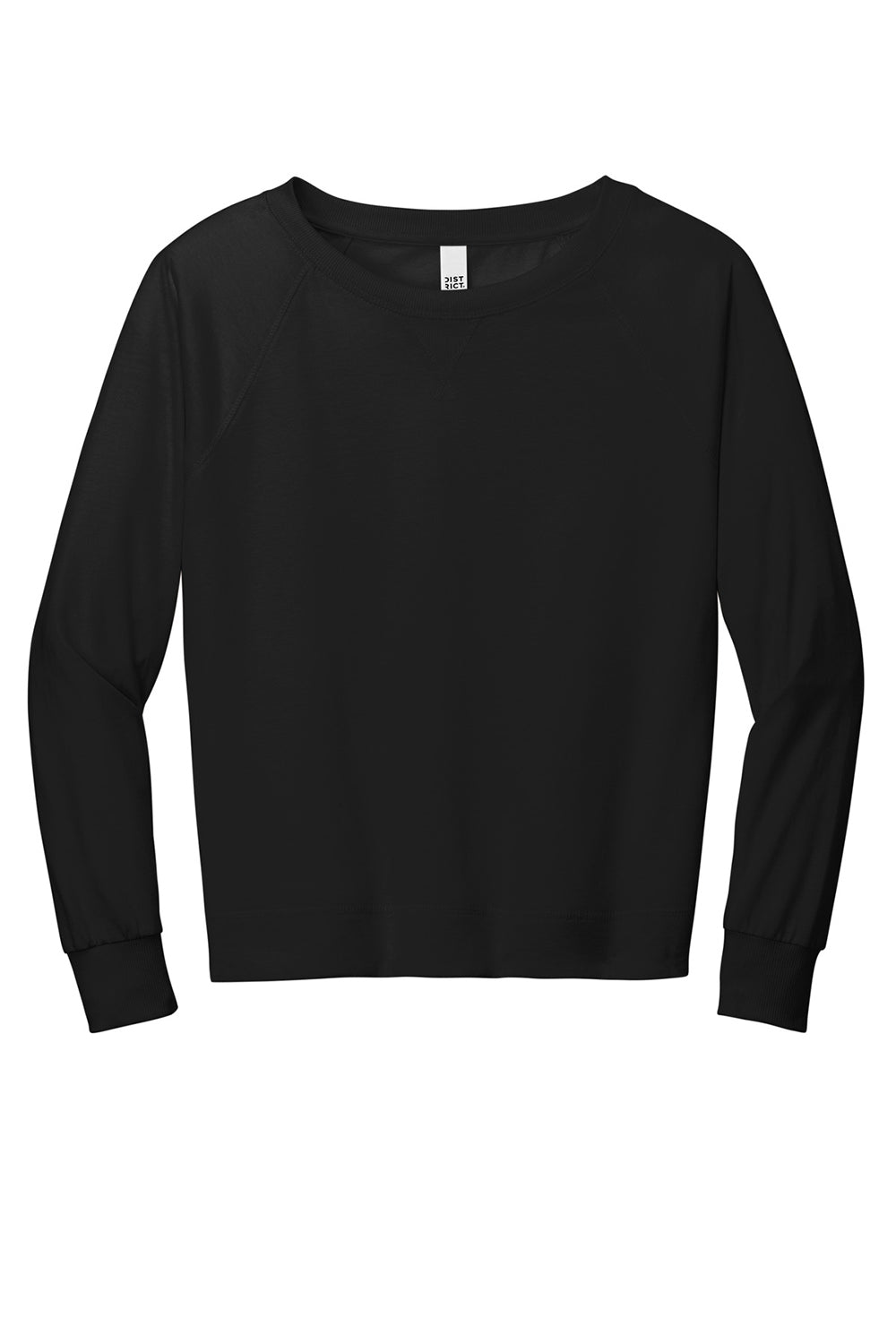 District DT672 Womens French Terry Crewneck Sweatshirt Black Flat Front