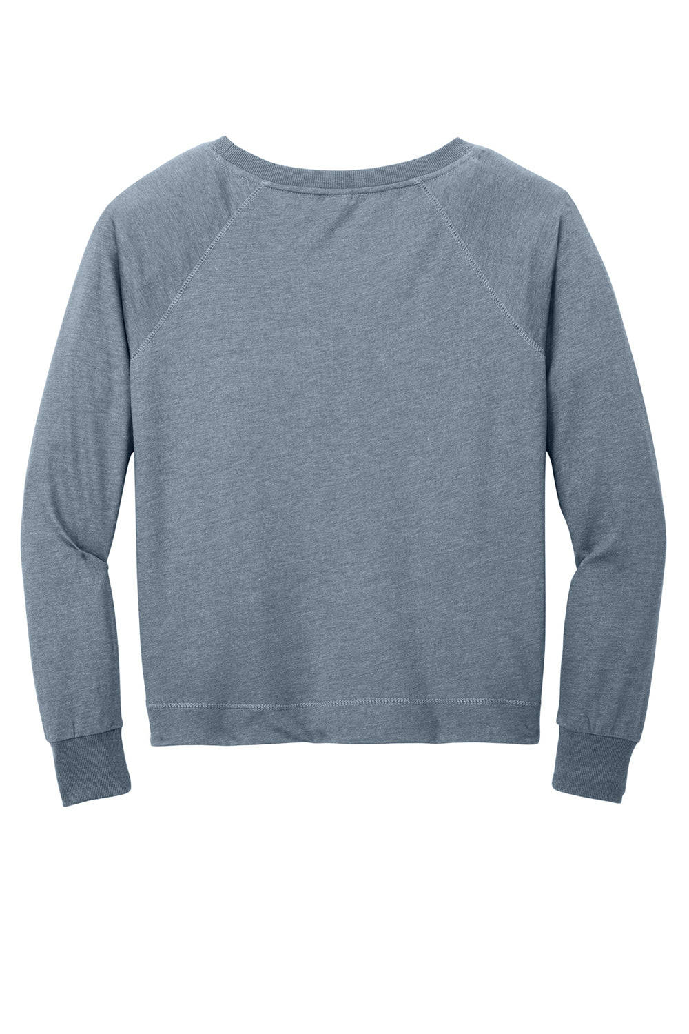 District DT672 Womens French Terry Crewneck Sweatshirt Heather Flint Blue Flat Back