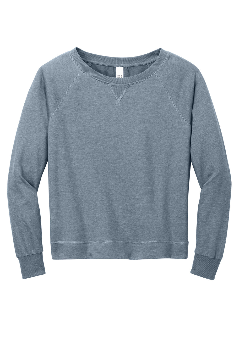 District DT672 Womens French Terry Crewneck Sweatshirt Heather Flint Blue Flat Front