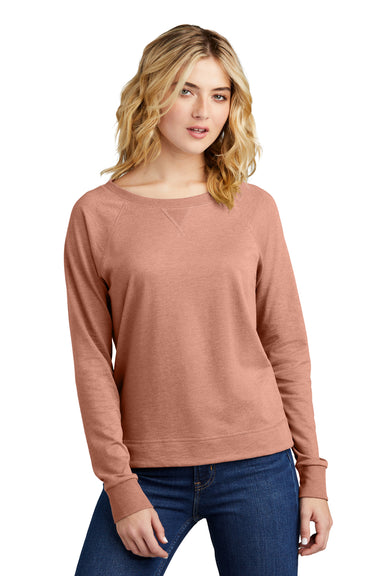 District DT672 Womens French Terry Crewneck Sweatshirt Heather Nostalgia Rose Model Front