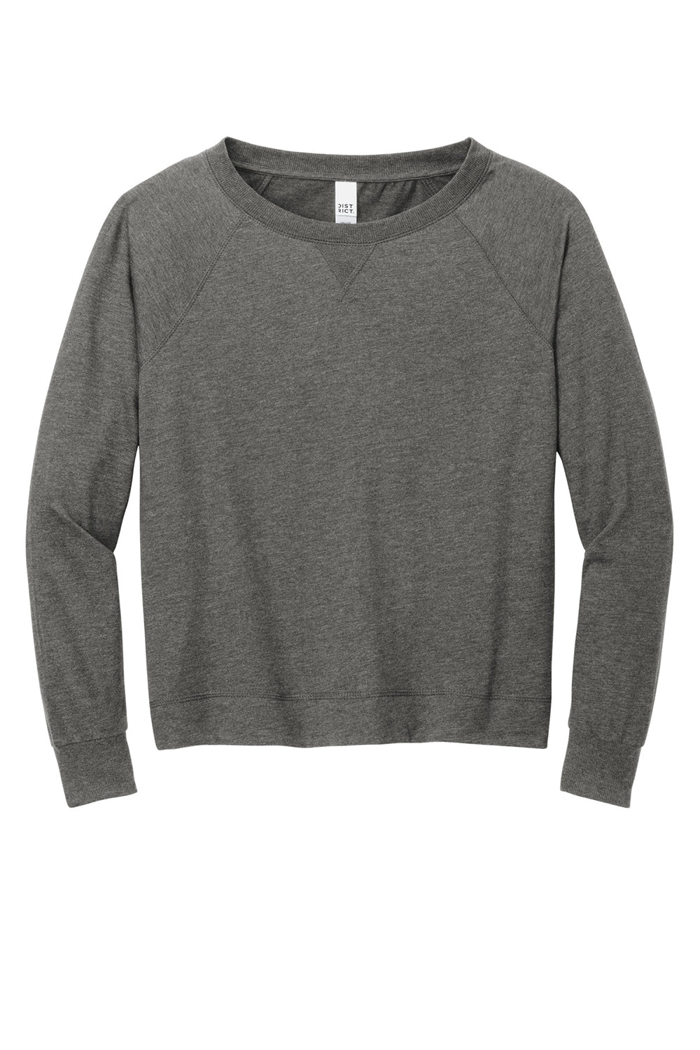 District DT672 Womens French Terry Crewneck Sweatshirt Washed Coal Grey Flat Front