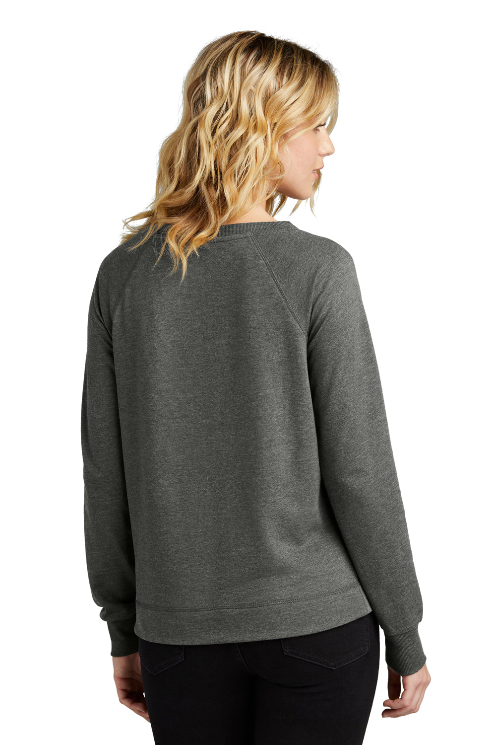 District DT672 Womens French Terry Crewneck Sweatshirt Washed Coal Grey Model Back