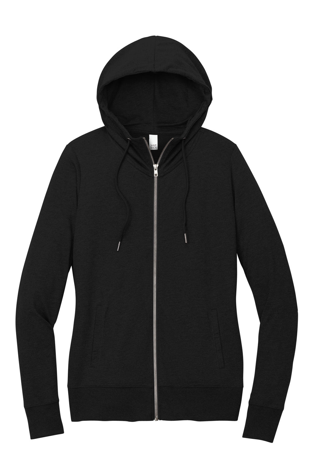 District DT673 Womens French Terry Full Zip Hooded Sweatshirt Hoodie Black Flat Front