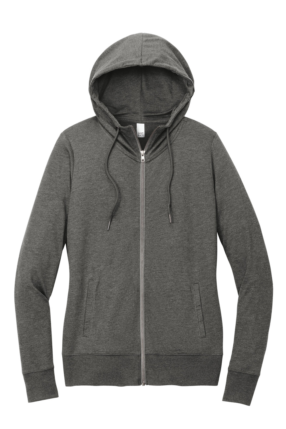 District DT673 Womens French Terry Full Zip Hooded Sweatshirt Hoodie Washed Coal Grey Flat Front