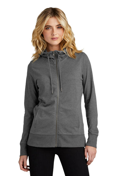 District DT673 Womens French Terry Full Zip Hooded Sweatshirt Hoodie Washed Coal Grey Model Front