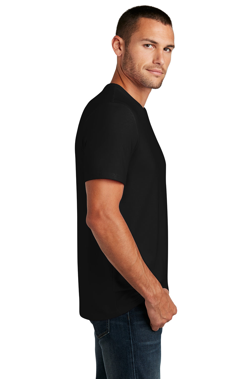 District DT7500 Mens Flex Short Sleeve Crewneck T-Shirt Black Model Side