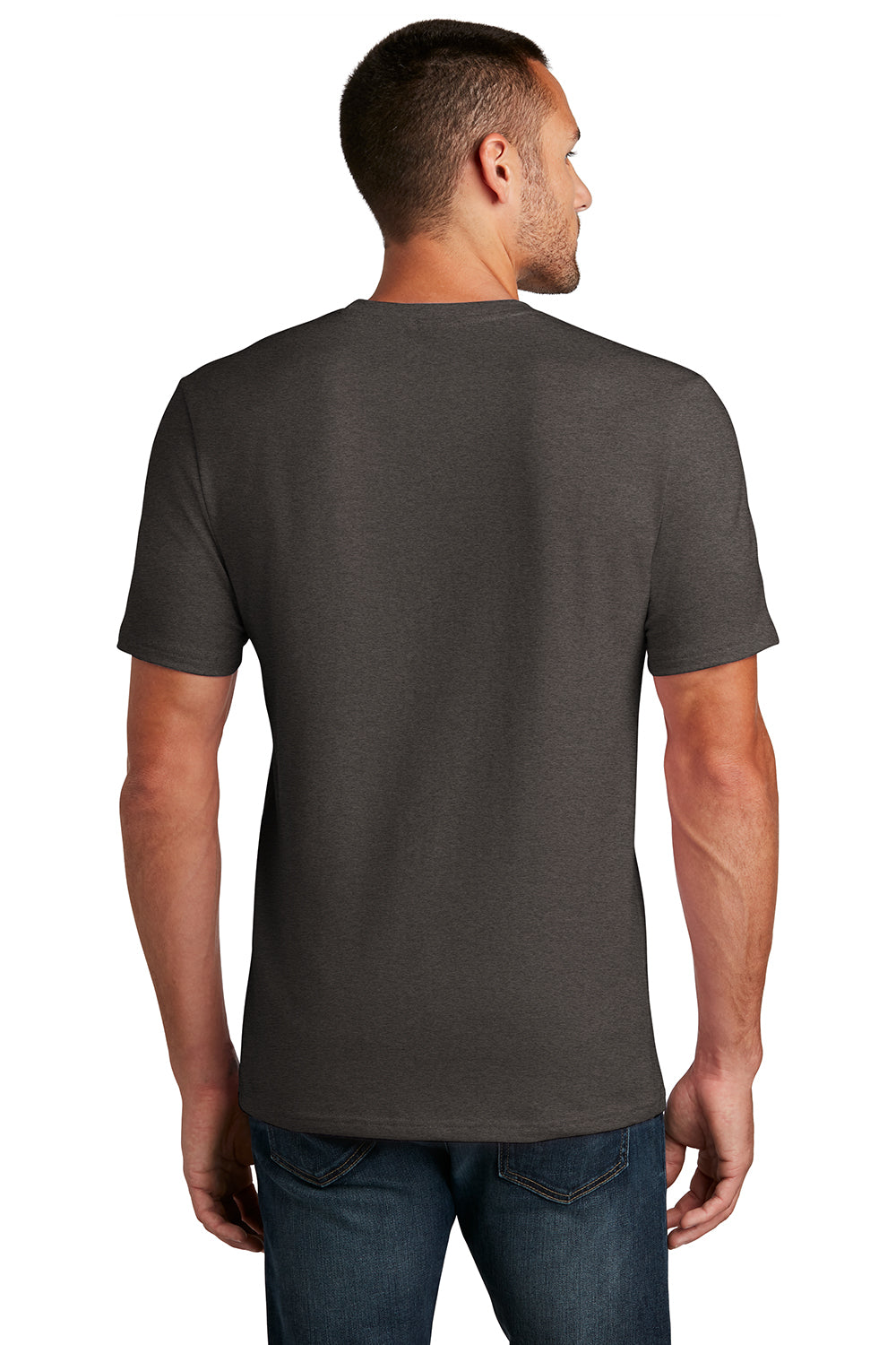 District DT7500 Mens Flex Short Sleeve Crewneck T-Shirt Heather Charcoal Grey Model Back