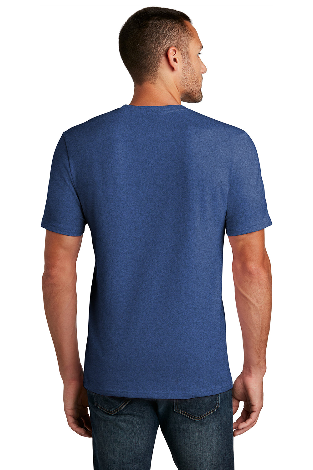 District DT7500 Mens Flex Short Sleeve Crewneck T-Shirt Heather Deep Royal Blue Model Back