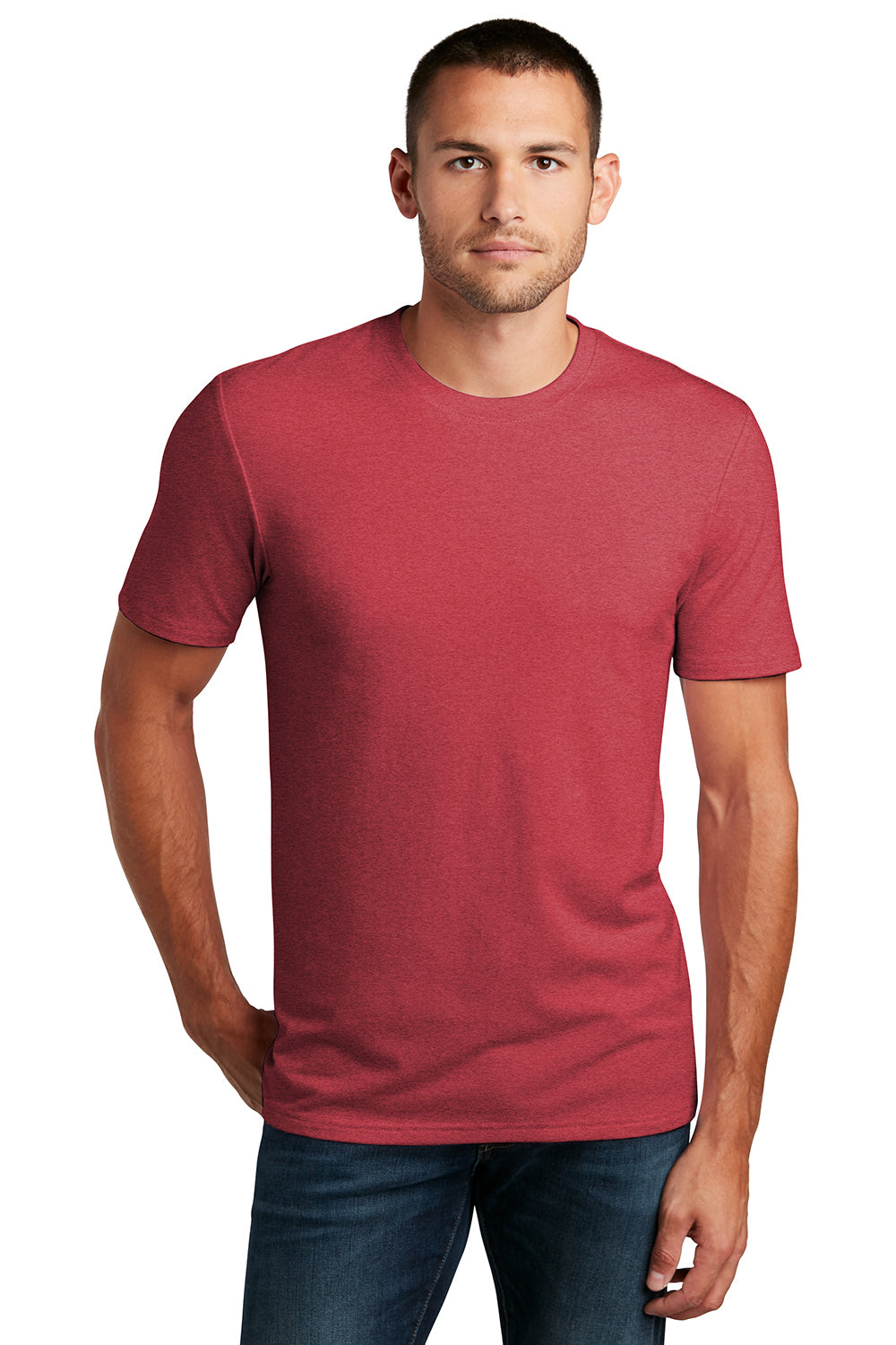 District DT7500 Mens Flex Short Sleeve Crewneck T-Shirt Heather Red Model Front