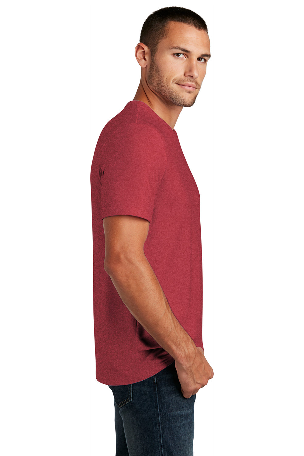 District DT7500 Mens Flex Short Sleeve Crewneck T-Shirt Heather Red Model Side