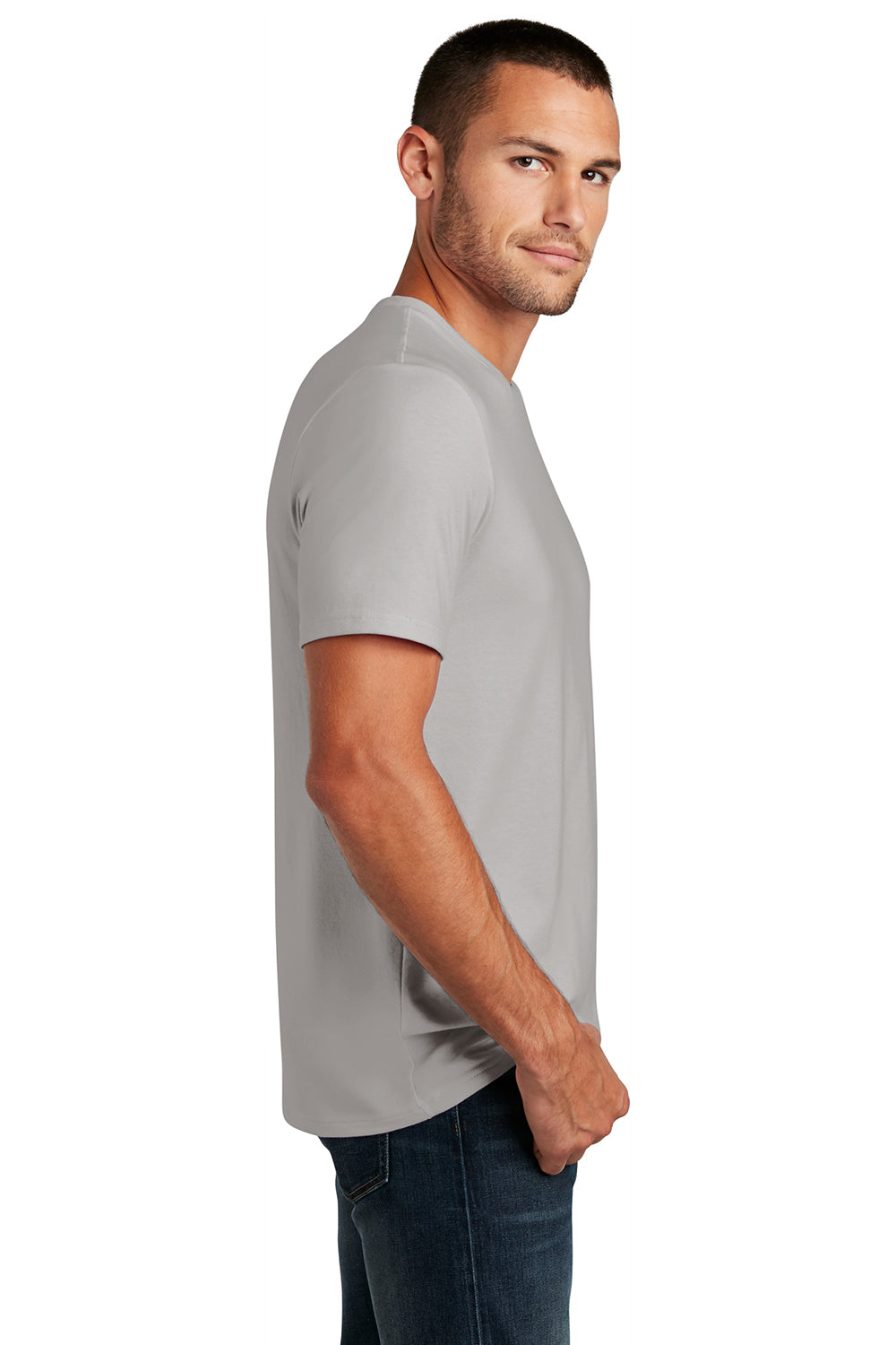 District DT7500 Mens Flex Short Sleeve Crewneck T-Shirt Silver Grey Mist Model Side