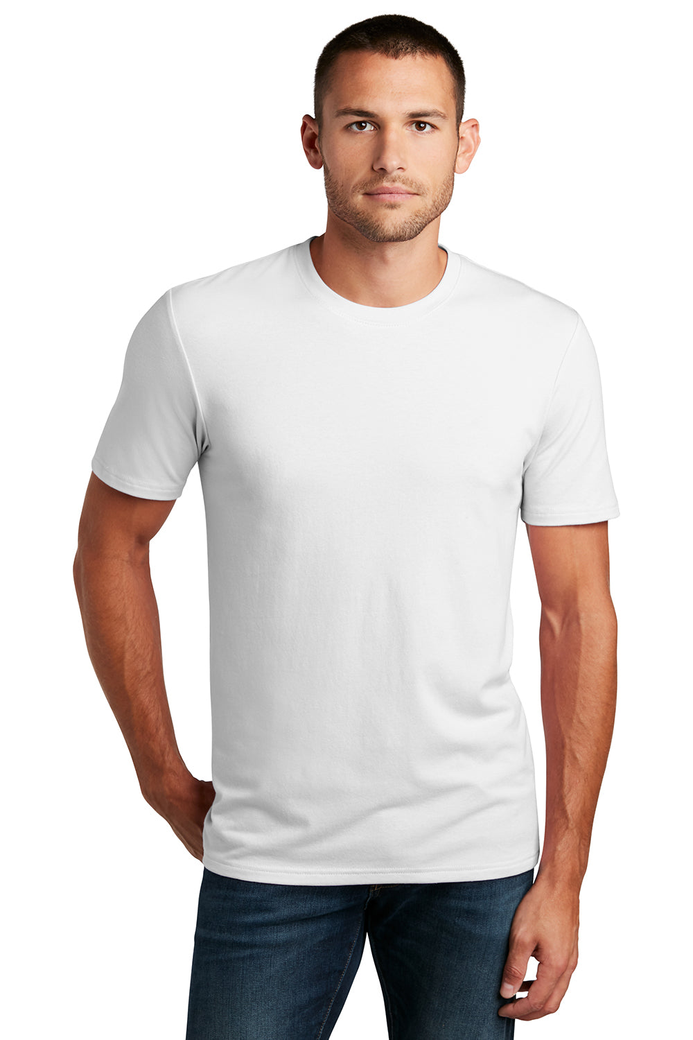 District DT7500 Mens Flex Short Sleeve Crewneck T-Shirt White Model Front