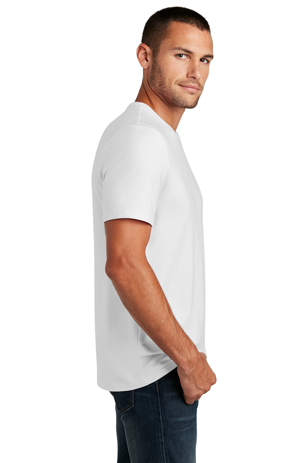 District DT7500 Mens Flex Short Sleeve Crewneck T-Shirt White Model Side