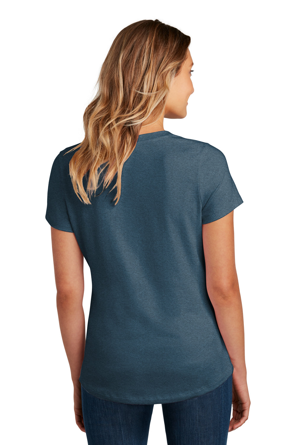 District DT7501 Womens Flex Short Sleeve Scoop Neck T-Shirt Heather Neptune Blue Model Back