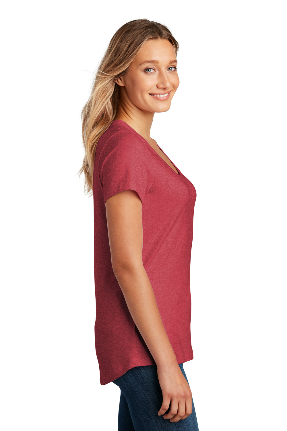 District DT7501 Womens Flex Short Sleeve Scoop Neck T-Shirt Heather Red Model Side