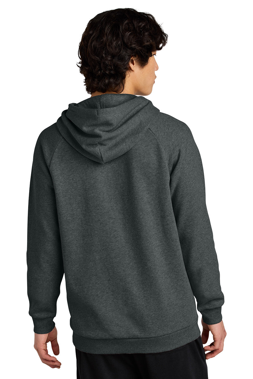 District DT7800 Mens Cloud Fleece Hooded Sweatshirt Hoodie Heather Flint Blue Model Back