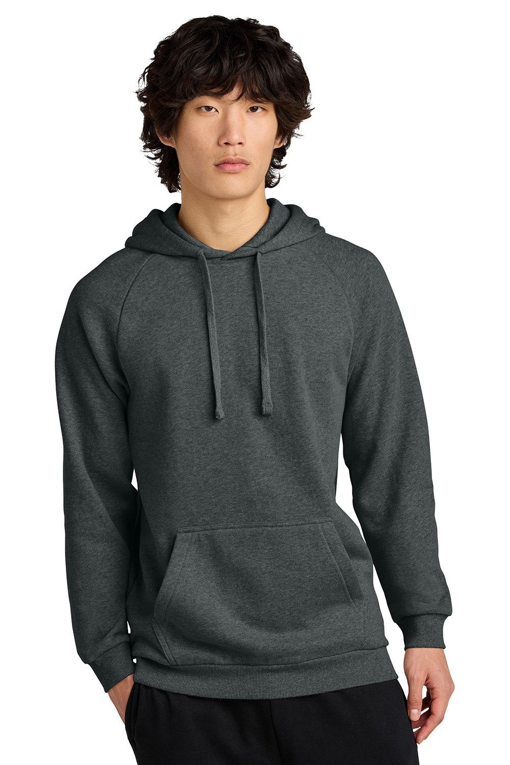 District DT7800 Mens Cloud Fleece Hooded Sweatshirt Hoodie Heather Flint Blue Model Front