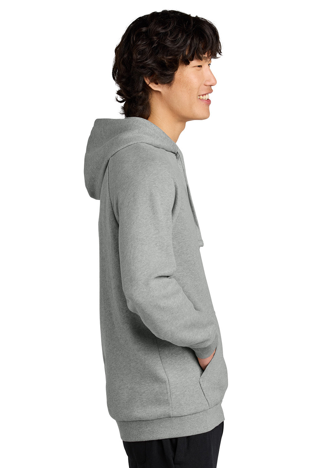 District DT7800 Mens Cloud Fleece Hooded Sweatshirt Hoodie Heather Steel Grey Model Side