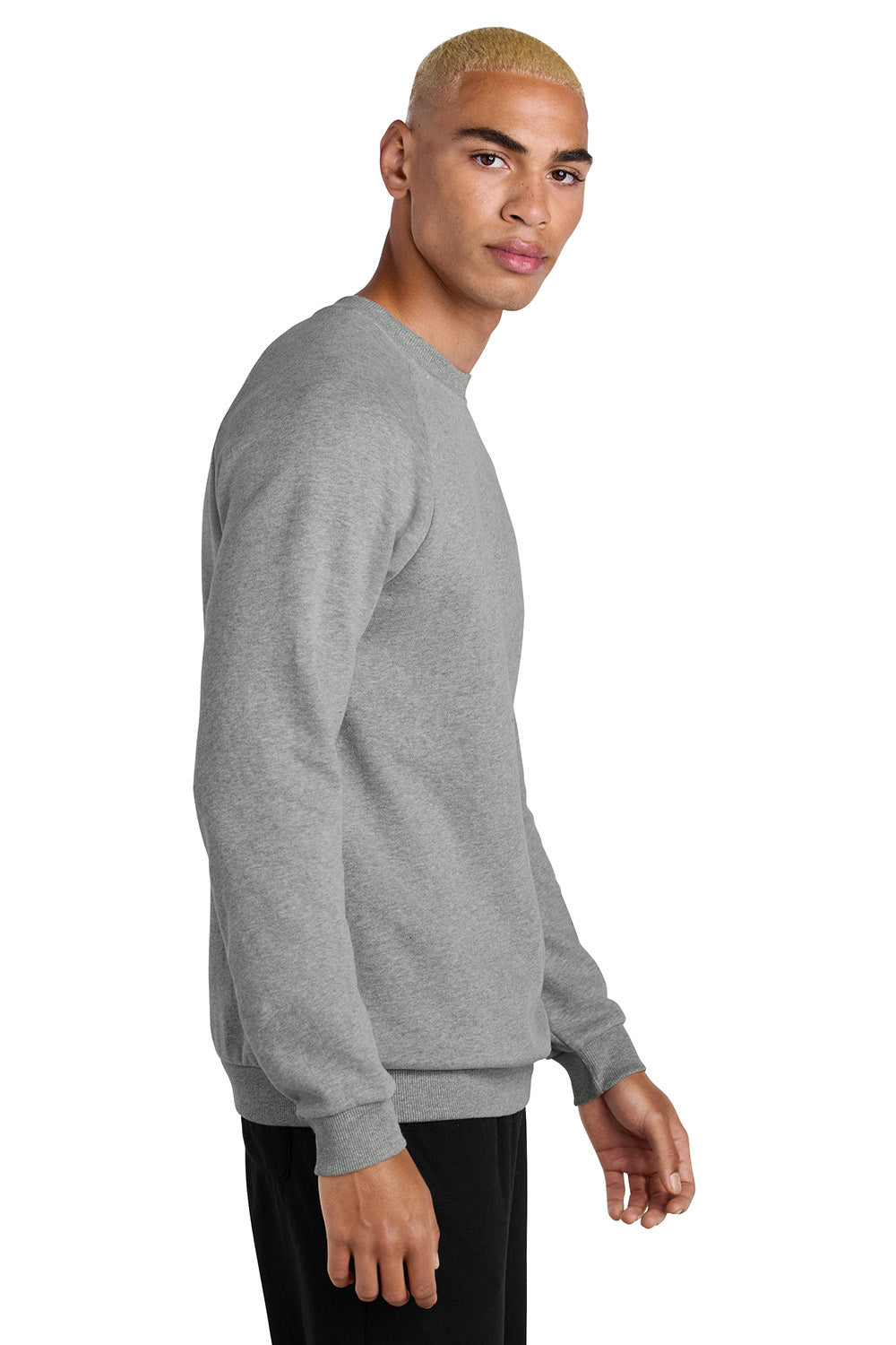 District DT7804 Mens Cloud Fleece Crewneck Sweatshirt Heather Steel Grey Model Side