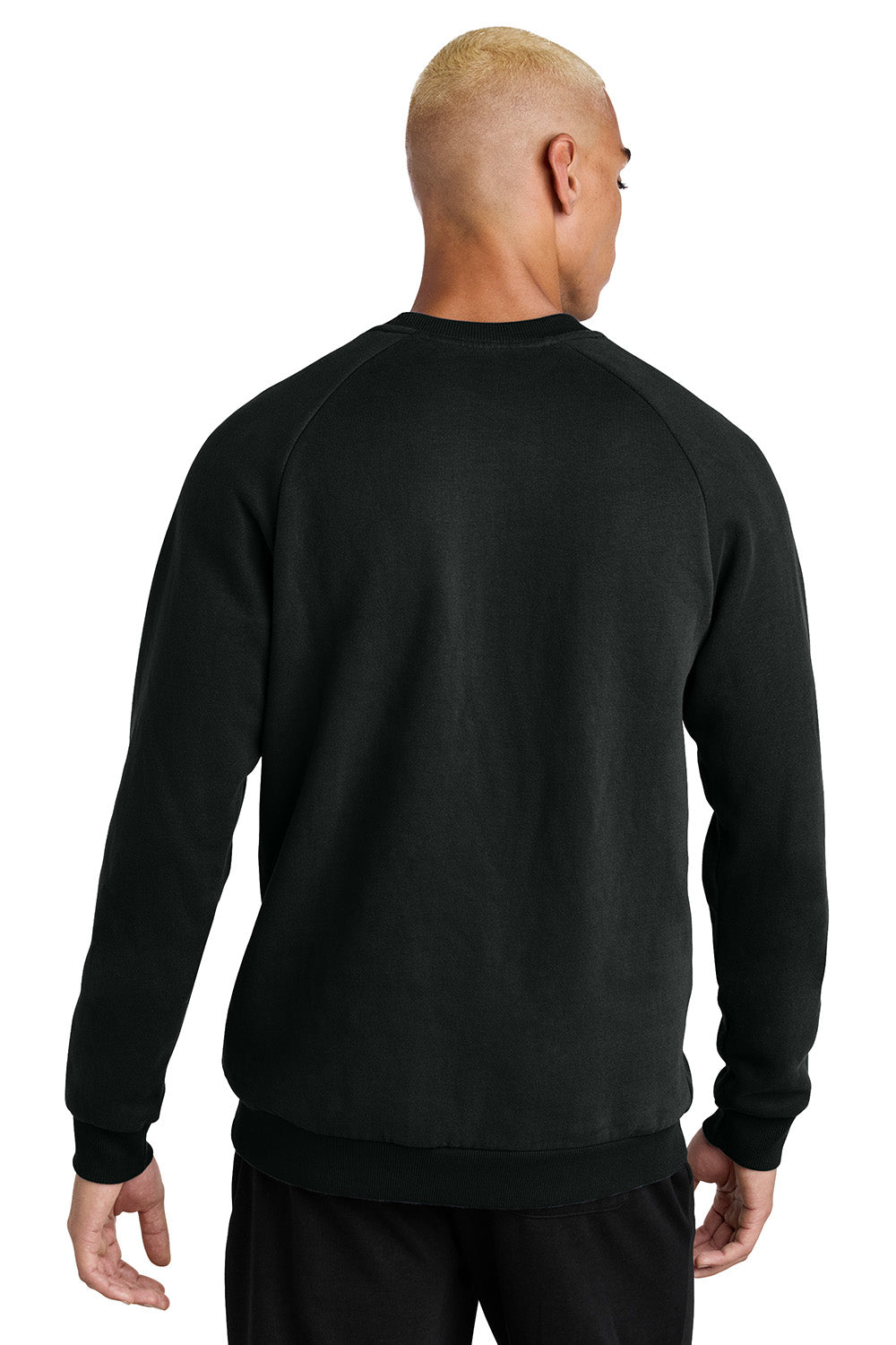 District DT7804 Mens Cloud Fleece Crewneck Sweatshirt Jet Black Model Back