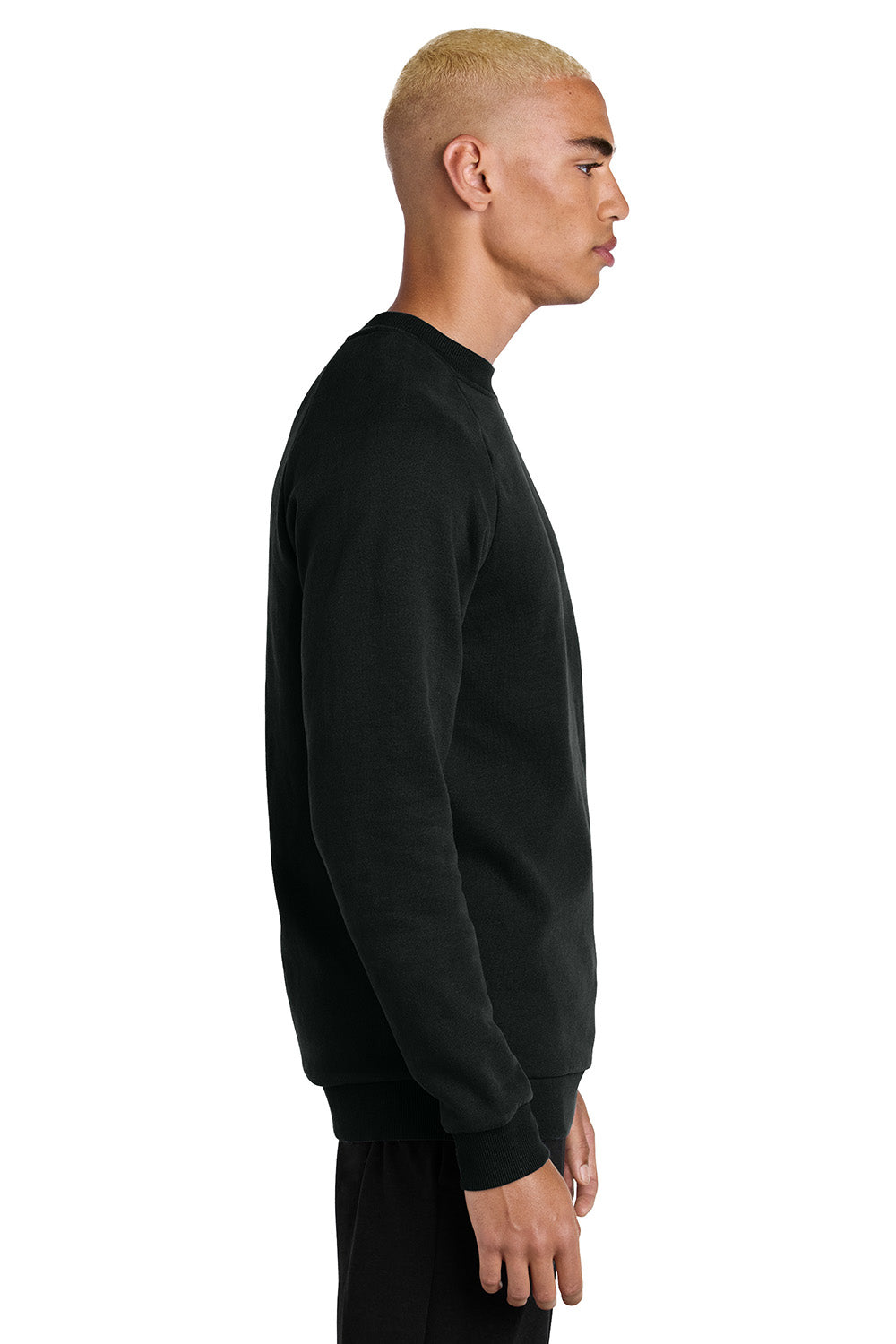 District DT7804 Mens Cloud Fleece Crewneck Sweatshirt Jet Black Model Side