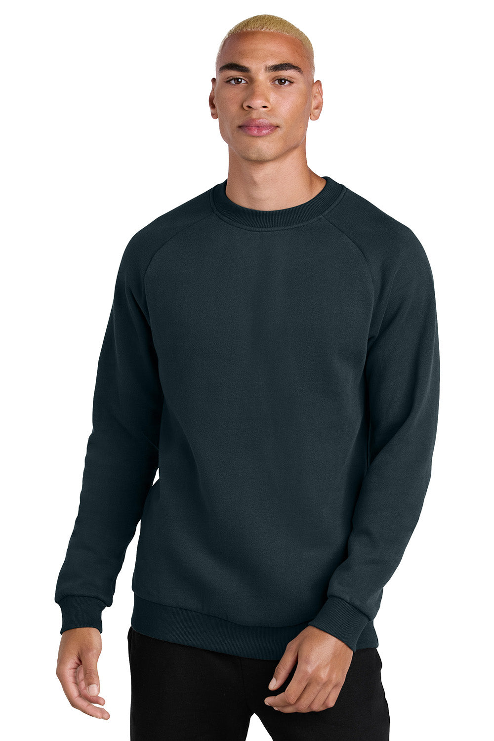 District DT7804 Mens Cloud Fleece Crewneck Sweatshirt New Navy Blue Model Front