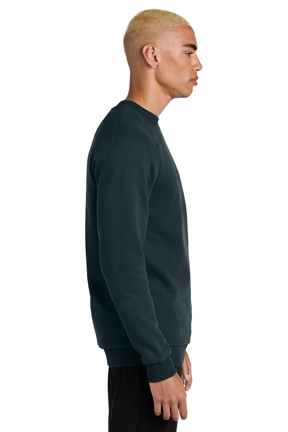 District DT7804 Mens Cloud Fleece Crewneck Sweatshirt New Navy Blue Model Side