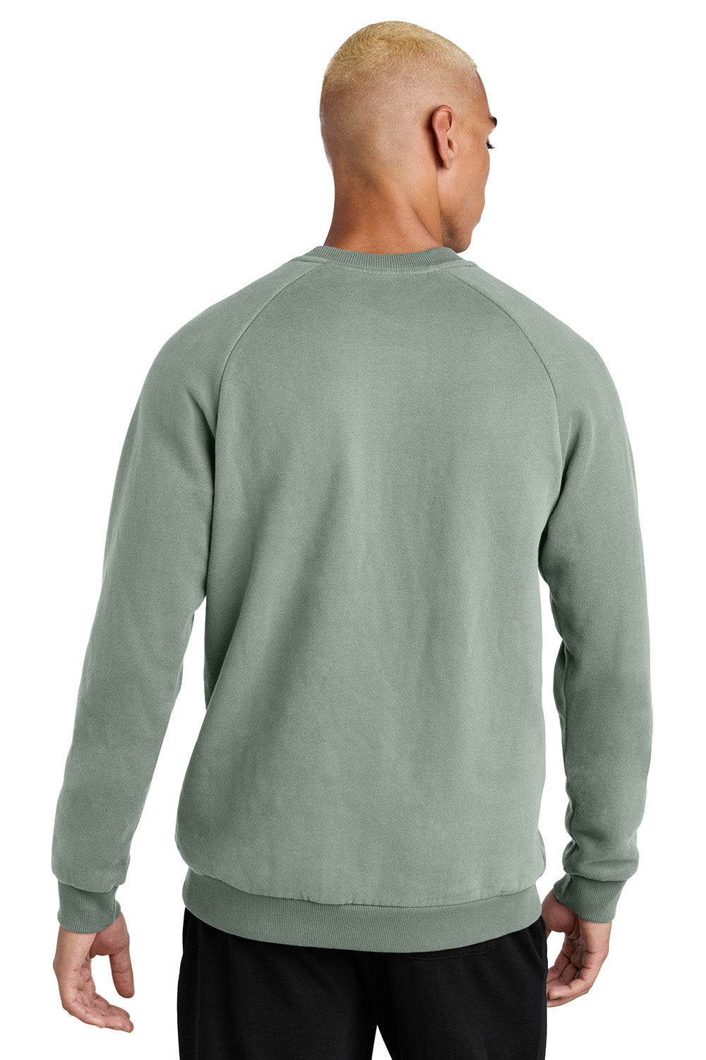 District DT7804 Mens Cloud Fleece Crewneck Sweatshirt Slate Green Model Back