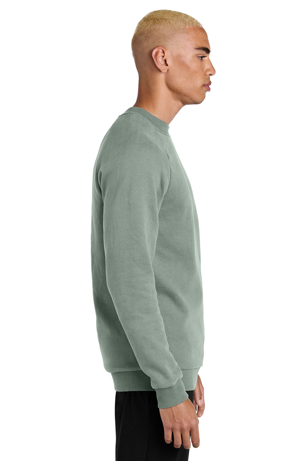 District DT7804 Mens Cloud Fleece Crewneck Sweatshirt Slate Green Model Side