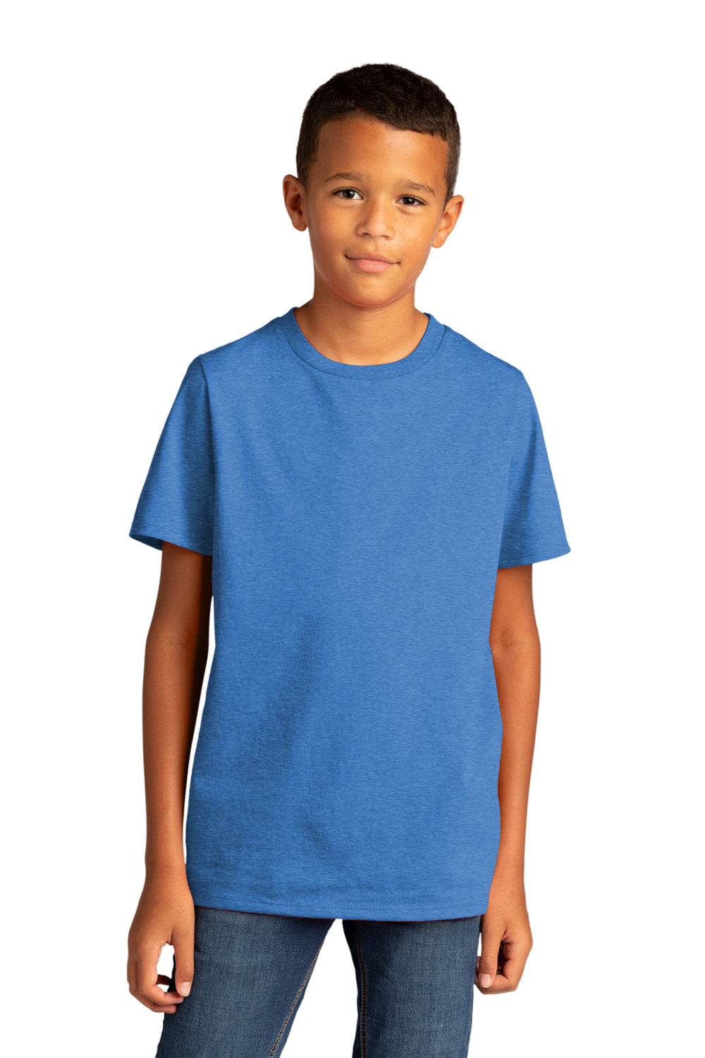 District DT8000Y Youth Re-Tee Short Sleeve Crewneck T-Shirt Heather Blue Model Front