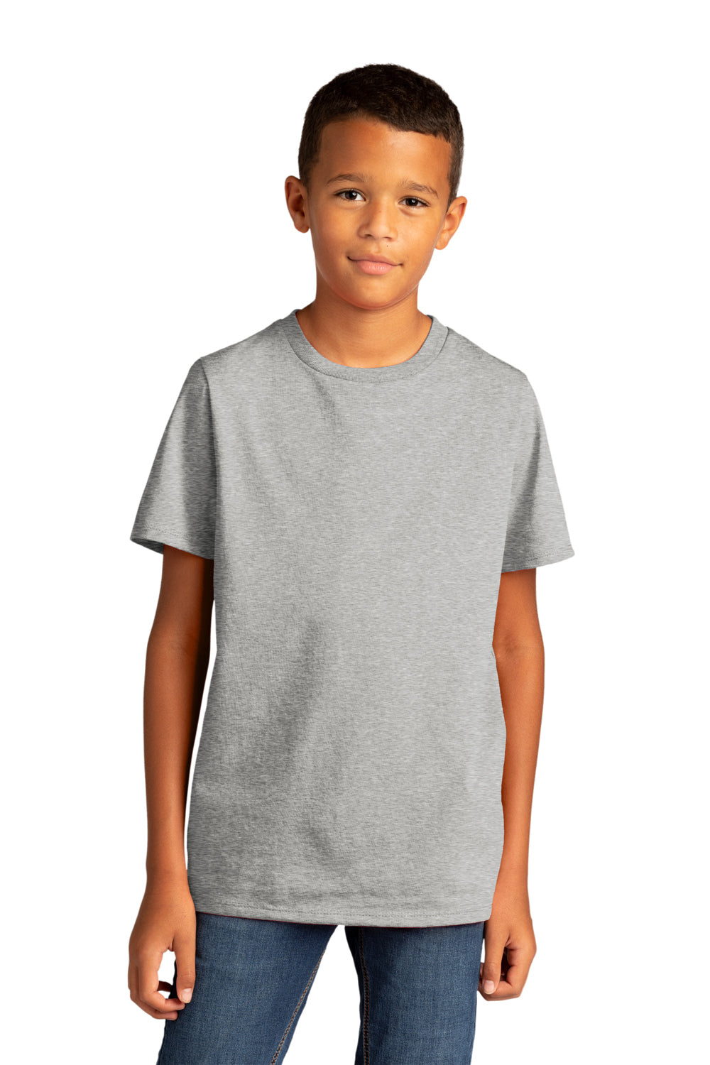 District DT8000Y Youth Re-Tee Short Sleeve Crewneck T-Shirt Heather Light Grey Model Front