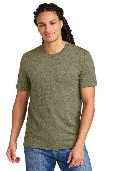 District DT8000 Mens Re-Tee Short Sleeve Crewneck T-Shirt Heather Light Olive Green Model Front