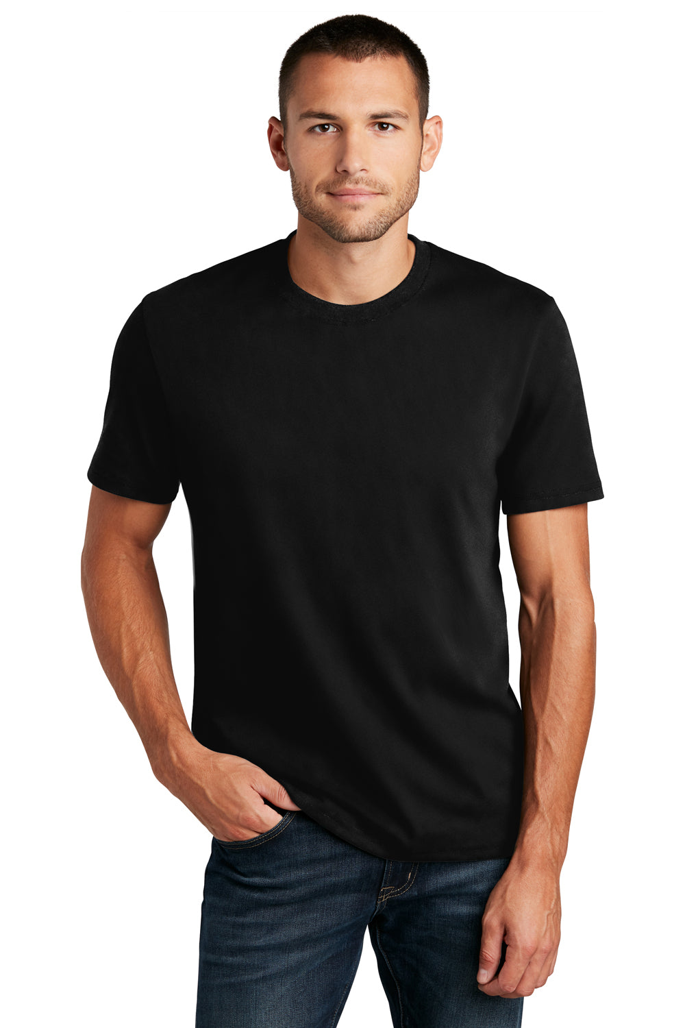 District DT8000 Mens Re-Tee Short Sleeve Crewneck T-Shirt Black Model Front