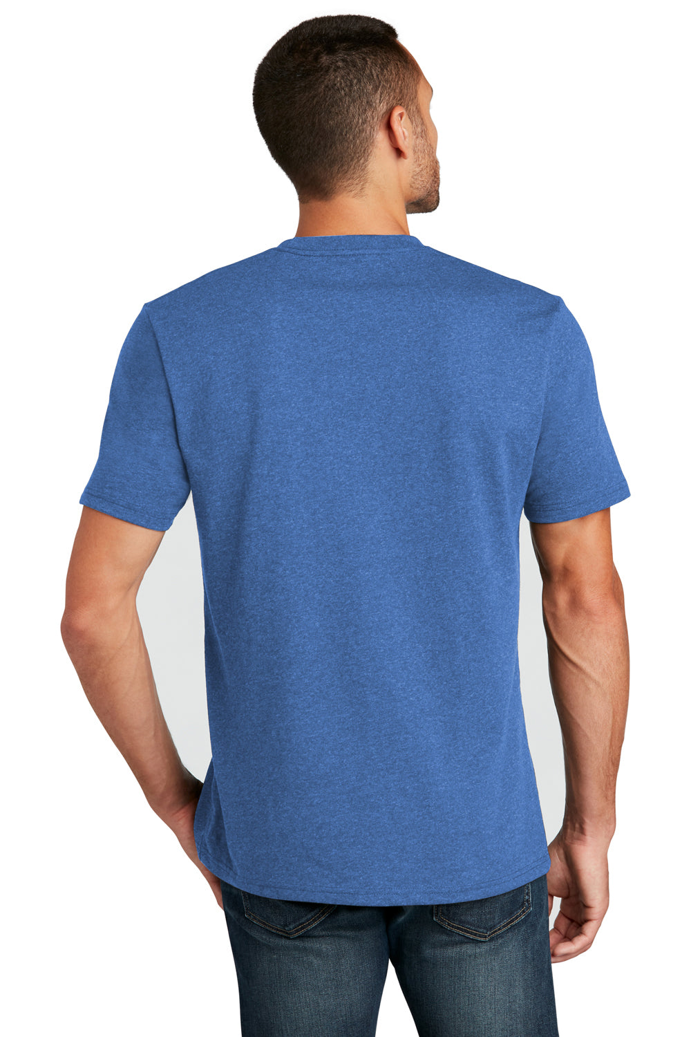 District DT8000 Mens Re-Tee Short Sleeve Crewneck T-Shirt Heather Blue Model Back